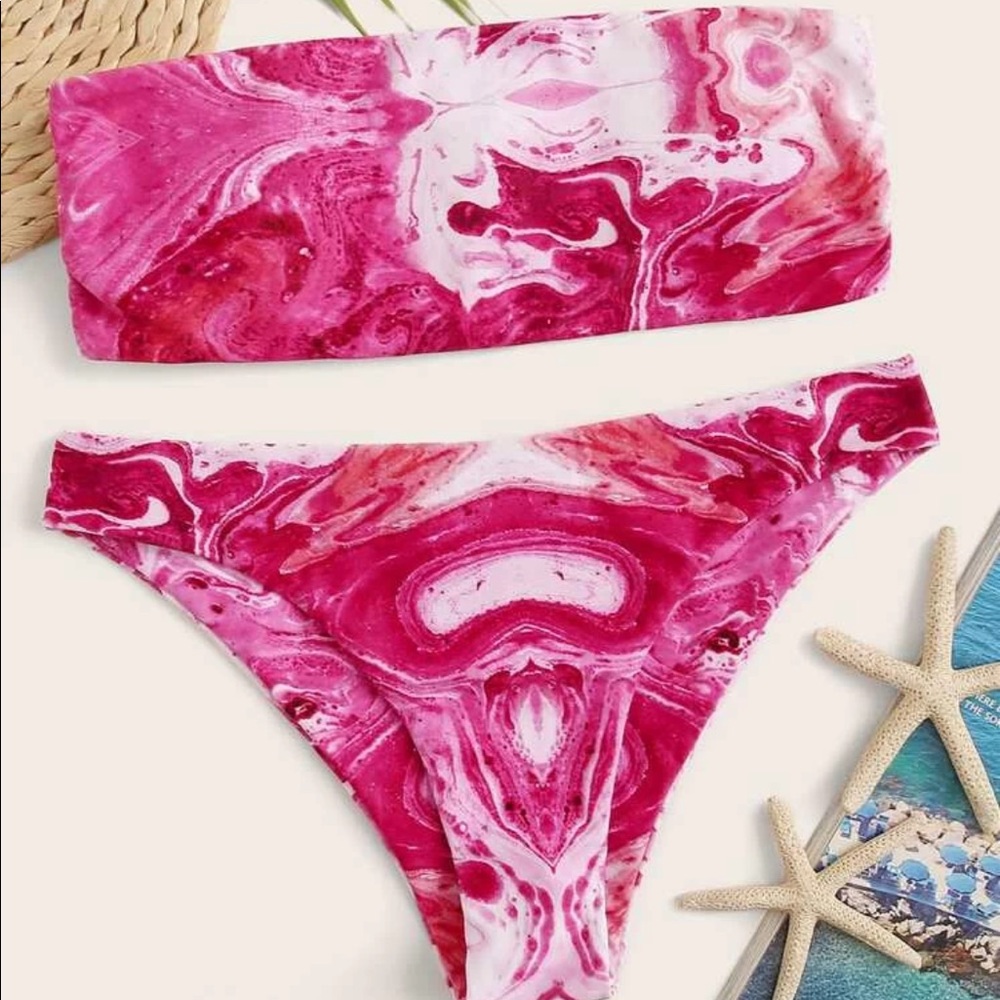 Pink tie dye bandeau bikini